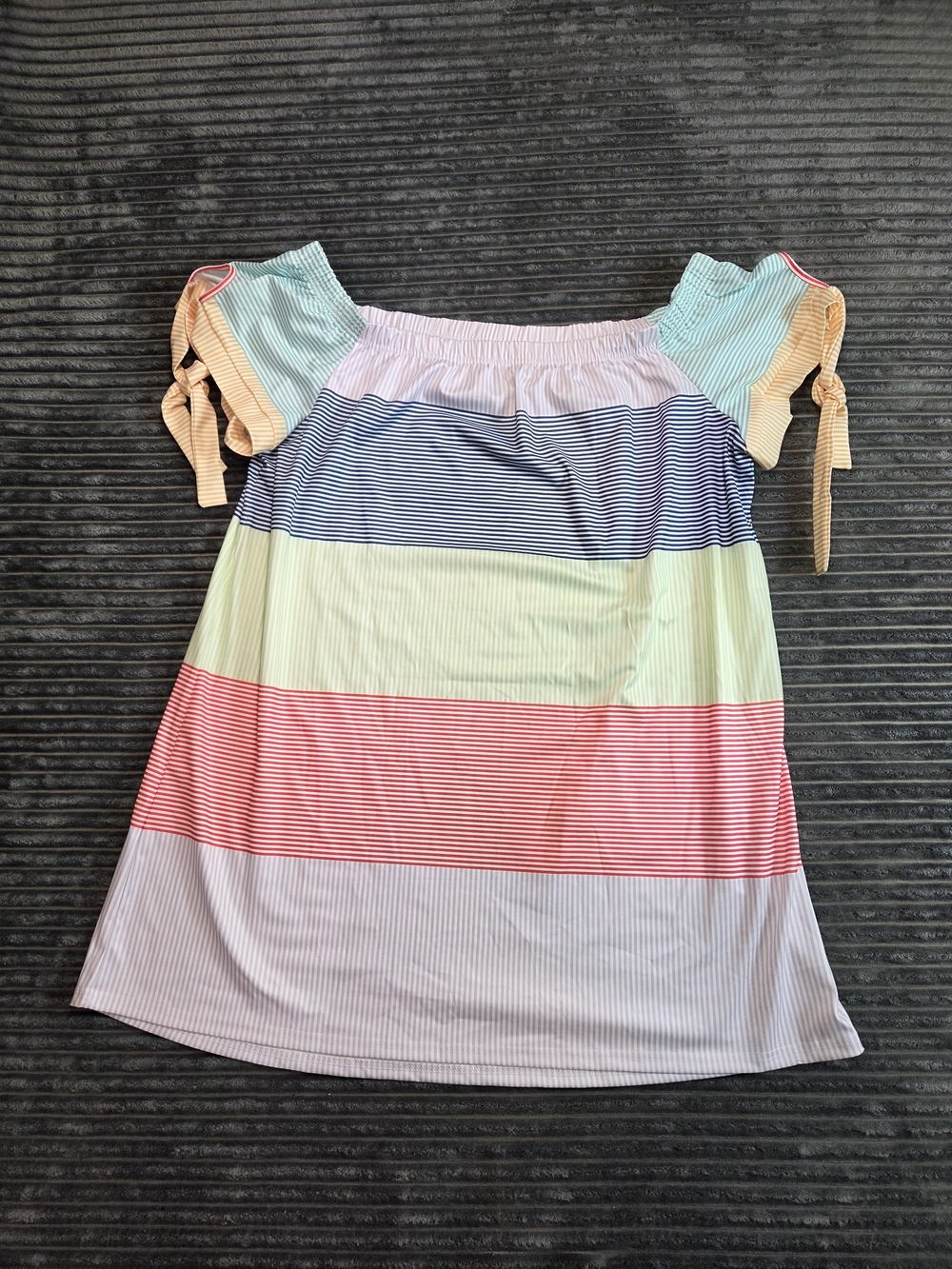 Striped Off-Shoulder Midi Dress in Multicolor